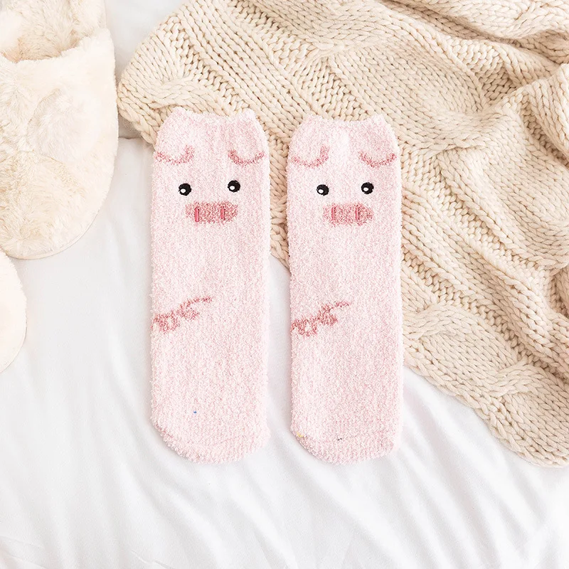 pig Anewmorn/женские креативные носки с изображением панды, лисы, Льва, животных, коралловые бархатные плотные теплые повседневные носки, модные уличные носки для девочек - Цвет: pig