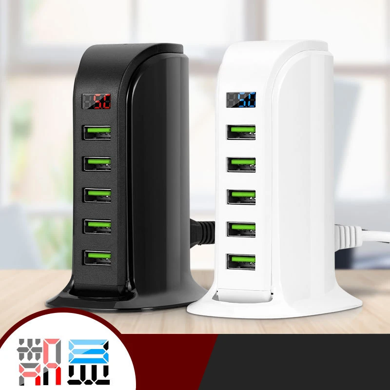 Универсальное зарядное устройство usb multi концентратор светодиодный Дисплей 5 Порты и разъёмы зарядка через usb док-станция для мобильного телефона настенный термометр стол беговой дорожке дома ЕС США Plug