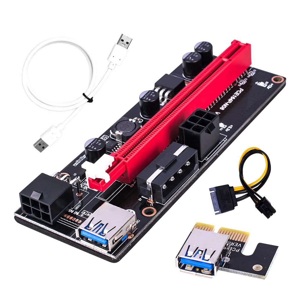 New PCI-E pcie Riser 009 Express 1X 4x 8x 16x Extender PCI E USB Riser 009S Dual 6Pin Adapter Card SATA 15pin for BTC Miner-5