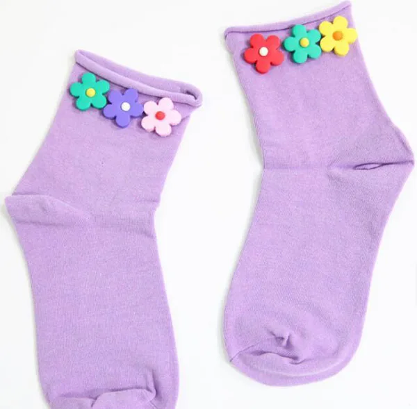 lavender side flower Новые детские носки, носки из парусины, носки для маленьких девочек, носки для мамы и ребенка, носки с цветочным принтом, подвески из ПВХ, с лицевой стороны, свободные, мягкие, хлопковые, яркие - Цвет: lavender side flower