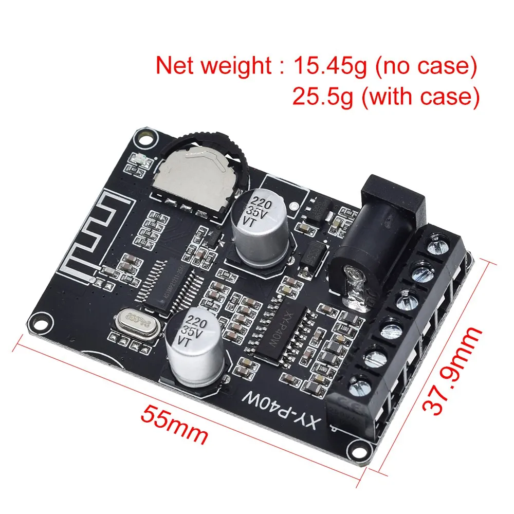 Bluetooth 5,0 стерео аудио усилитель мощности доска 40Wx2 Bluetooth приемник DC 12/24V питания XY-P40W