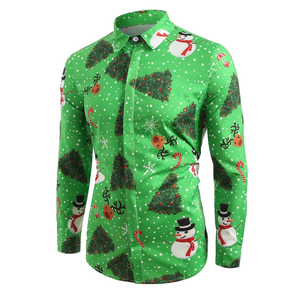 Feitong мужские рубашки Рождественская повседневная мужская рубашка снежинки Рождественская, Печать оленей Рождественская рубашка Топ Блузка