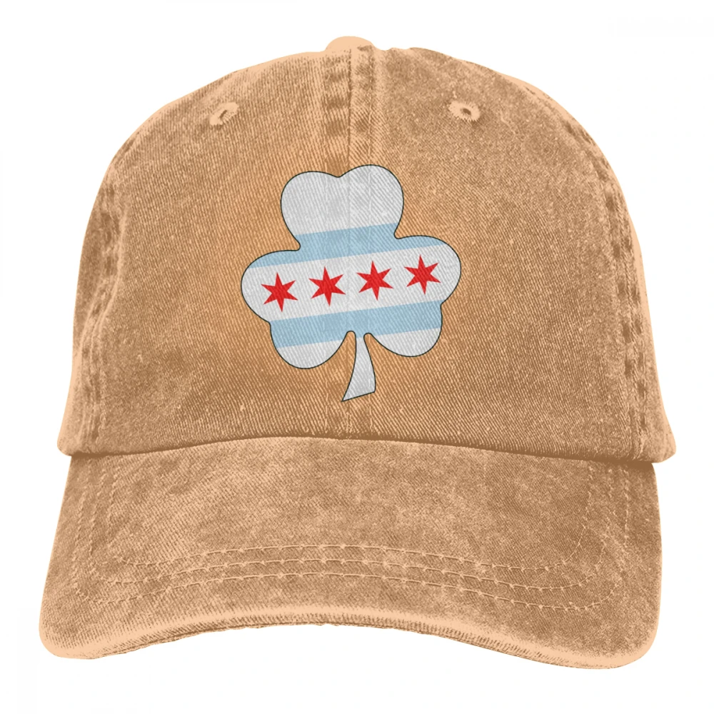 Chicago ирландский Трилистник Chicago Flag Casquette черный унисекс Мужские Женские джинсовые бейсболка с ремешком кепки Регулируемая шляпа для гольфа папа - Цвет: Хаки