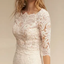 White Ivory Bolero Shawl Top Wedding Jacket 3/4 Sleeve Lace Applique Elegant Wraps Wedding Top