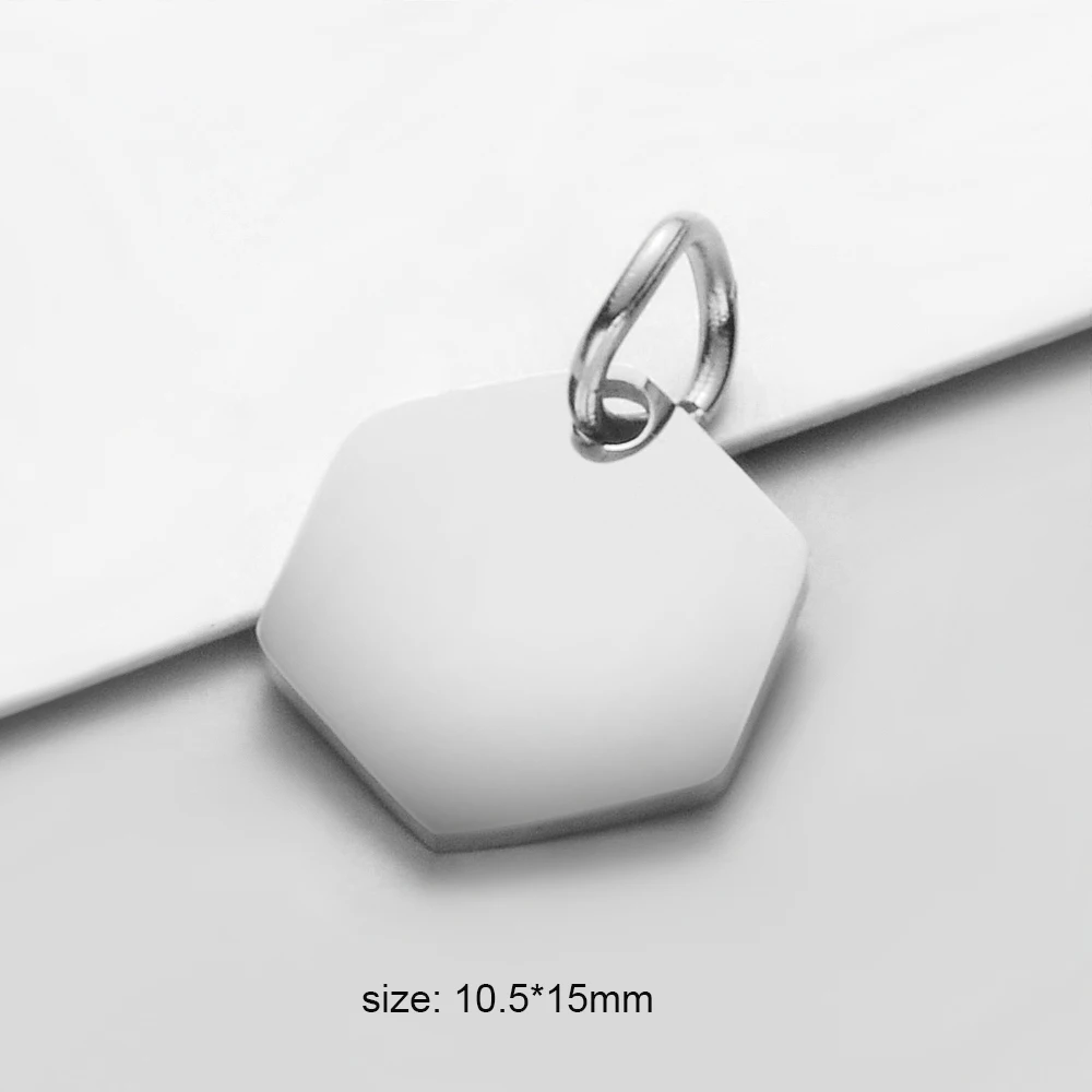 30pcs/Lot Stainless Steel Mirror Polished Hexagon Charms Pendants for DIY Jewelry Making Wholesale 10.5*15mm