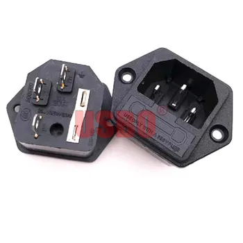

Black Copper 10A 250V universal AC power socket IEC320-C14 fused cabinet PDU wiring socket with ear screw hole Industrial outlet