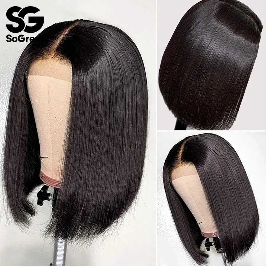 4x4 Lace Closure Front Human Hair Wigs Straight Short Bob Long