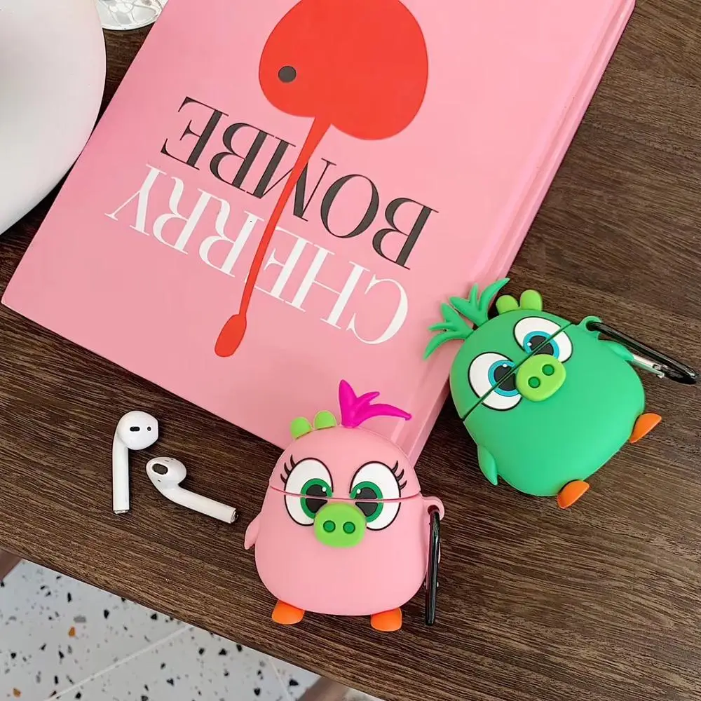 3D мультфильм анти-осенний Angry bird свинья и птица силиконовый наушник чехол для Apple AirPods 1/2 беспроводной bluetooth чехол для гарнитуры