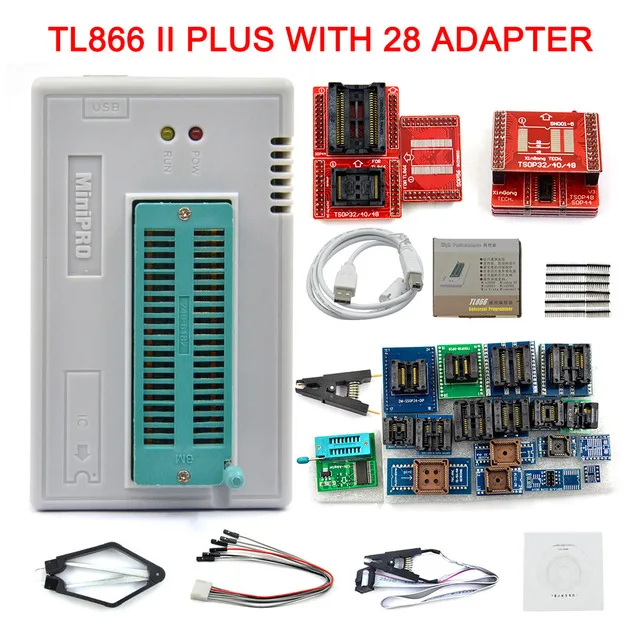 TL866II PLUS 28pcs TL866II Plus Original Universal minipro programmer TL866ii plus nand flash AVR PIC Bios USB Programmer with full adapters - Цвет: TL866II PLUS 28pcs