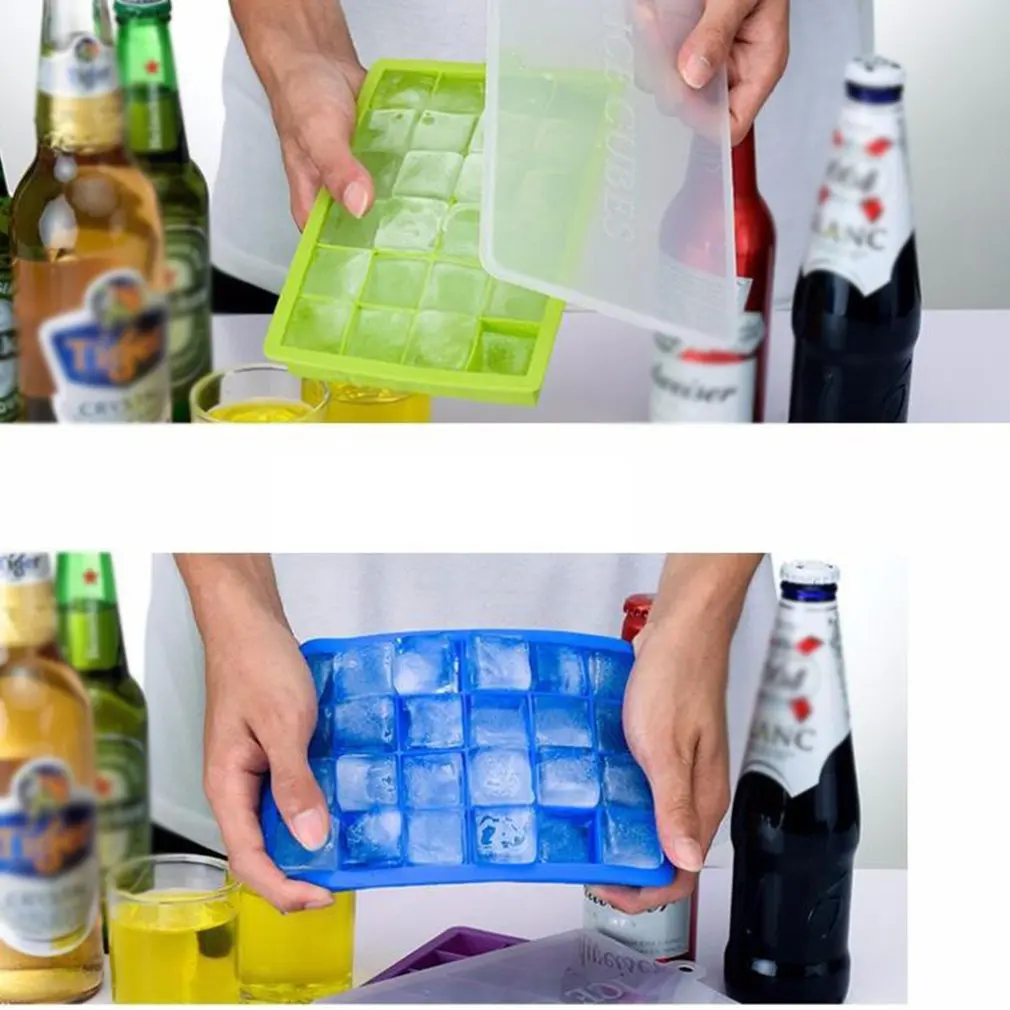 With Lid Ice Tray 24 Grids Eco-Friendly Ice Cube Maker Square Cavity Tray Fruits Sugar Chocolate Desserts Mold Silicone