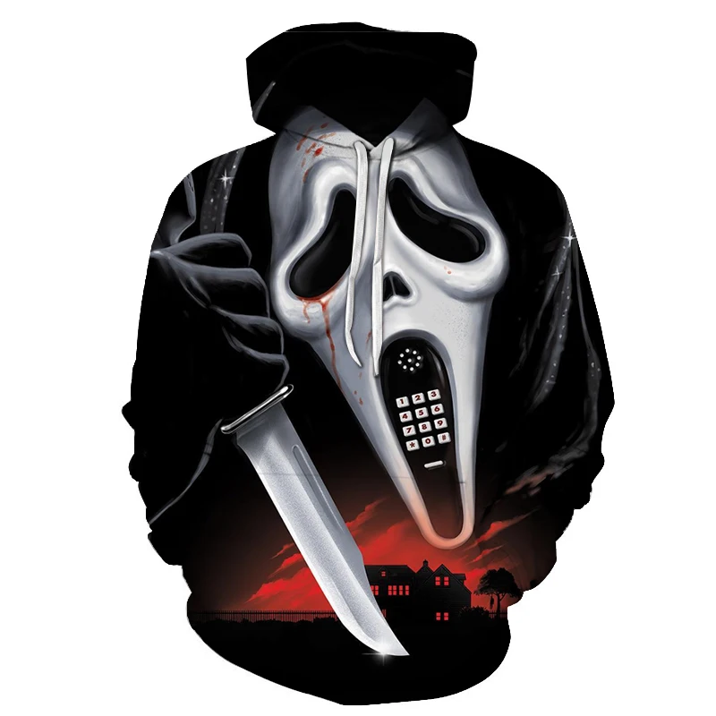 

3D Print Hoodies 20 styles Men Fashion Sweatshirt New Women Funny Pure Black Skull Cool Streetwear Thin Pullovers Big Hat front