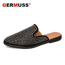 Обувь; Лоферы ручной работы; модные блестящие заклепки Для мужчин шлепанцы на ремешках черного цвета шипы Стразы Повседневные шлепанцы однотонные уличные кожаные шлепанцы