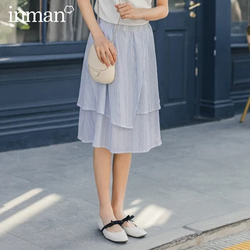 

INMAN 2020 Summer New Arrival Mid Length Elastic Waist Stripped Fit Shape Sweet Style Girl Skirt