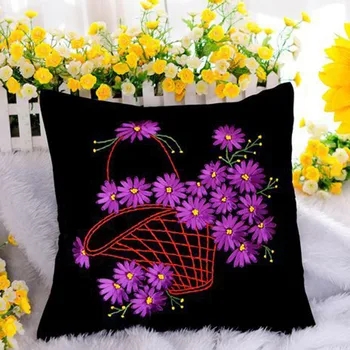 

DIY Embroidery Pillowcase Surface Handwork Needlework For Beginner Cross Stitch Kit Ribbon Painting Flower Family Pillowcase
