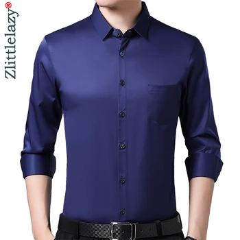 

2020 brand long sleeve men social shirt spring pocket casual striped shirts dress mens slim regular fit clothes fashions 0027