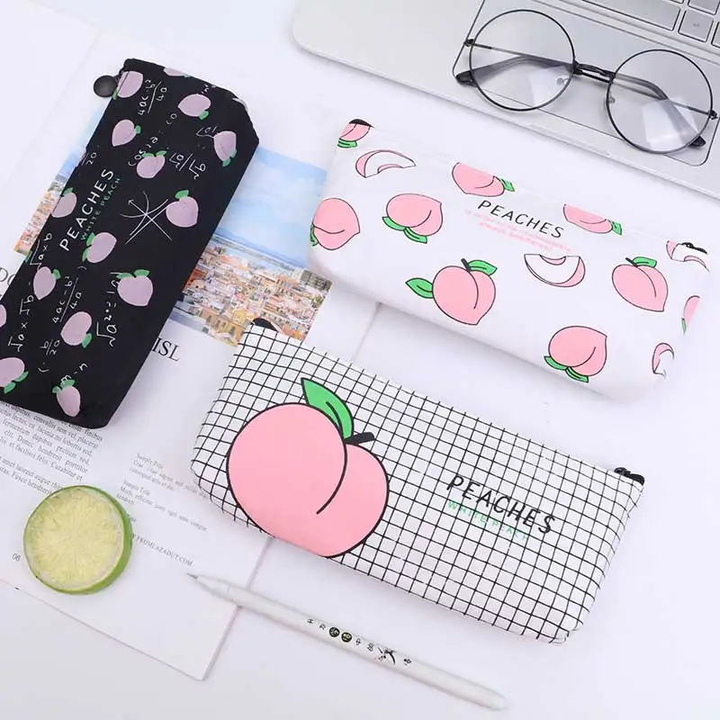 

Kawaii Pink Fruit Peach Canvas Pencil Case Gift Estuches School Pencil Box Pencilcase Pencil Bag School Supplies Stationery