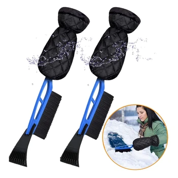 

NEW-Ice Scraper Mitt for Car Windshield Snow Scraper Glove Waterproof Snow Remover Lined Of Thick Fleece