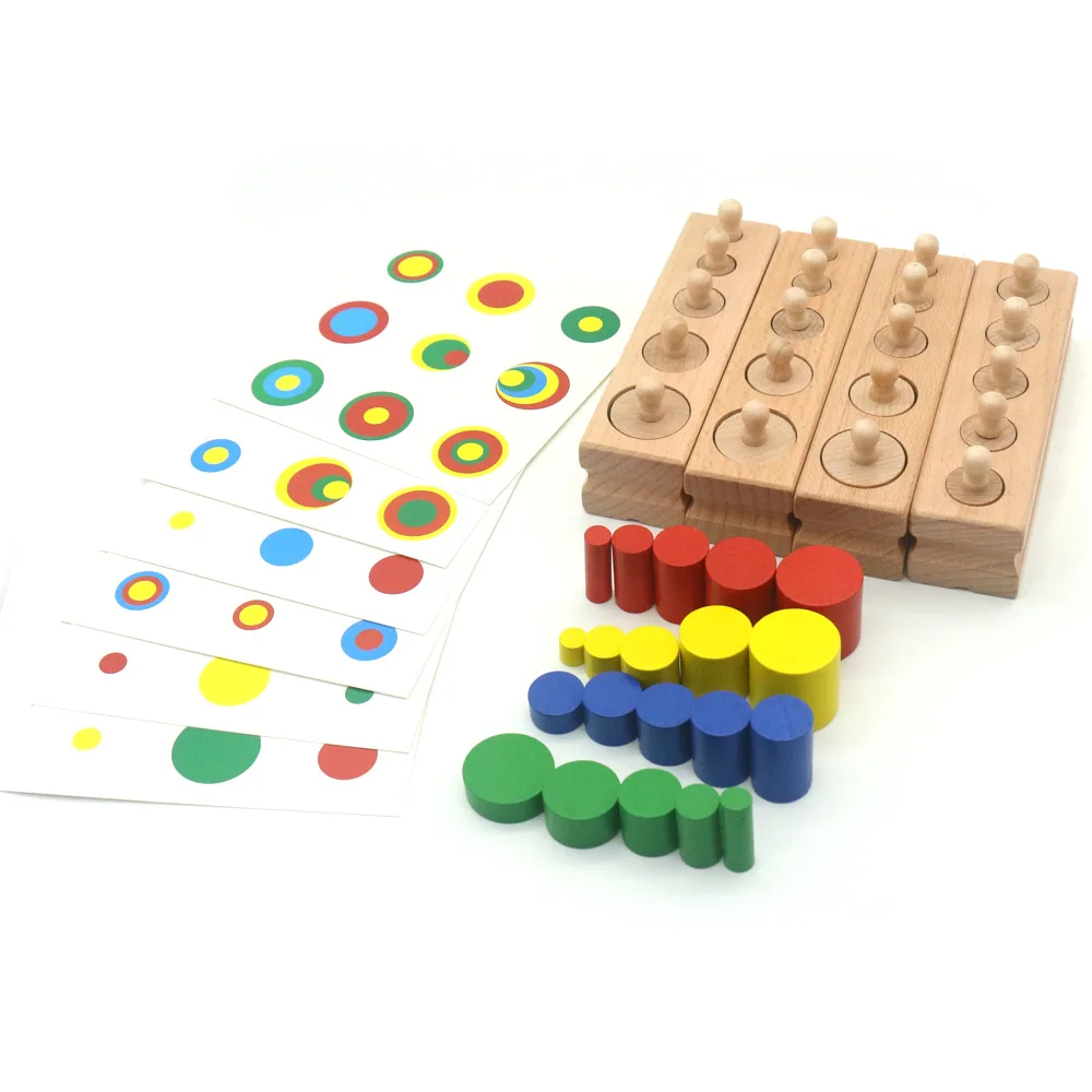 

Cylinder Montessori Blocks and Cards Set Sensory Toys Educational Wooden Toys For Children Sorting Juguetes K2364H