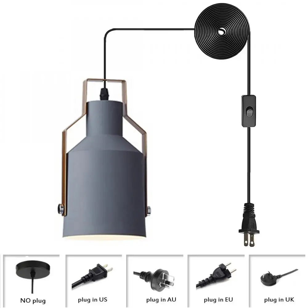 

Contemporary Industrial Ceiling Lamp Fixture Metal Hanging Light with Gray Painted Finish Modern Plug In Pendant Light