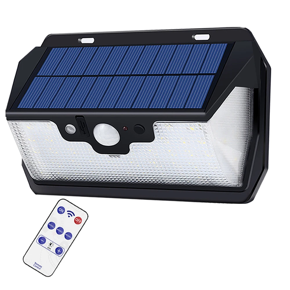 

55 Led-Solar-Wall-Light Garden-Lamp USB Rechargeable 3 side Lighting Remote-Control Outdoor Waterproof