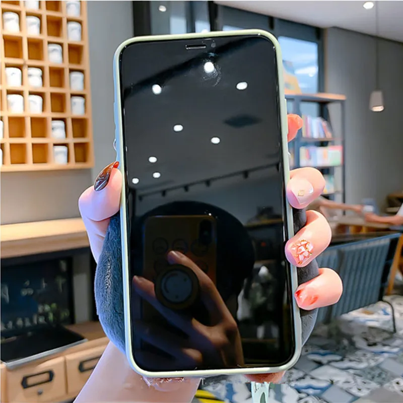 Для iPhone 12 11 pro XS MAX XR X 7 8 6 6s plus чехол 3D милые плюшевые домашние тапочки с кошечкой из
