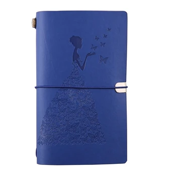 

Blue Pretty Lady Vintage Travelers Notebook Diary Notepad PU Leather Literature Notebook Paper Journal Planners School Stationer