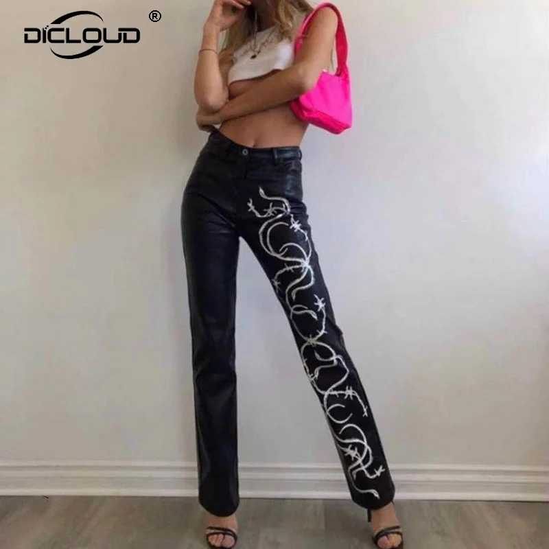 Модные черные кожаные брюки Ins женская уличная одежда готические панковские из