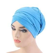 Helisopus nova mulher algodão elástico headscarf cor sólida longa cauda cabeça envoltório indiano chapéu muçulmano acessórios para o cabelo das senhoras