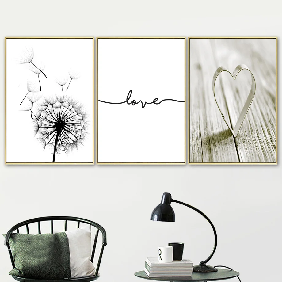 Dandelion-amor-coraz-n-paisaje-pared-arte-lienzo-pintura-carteles-n-rdicos-e-impresiones-arte-Pop (1)