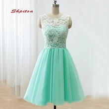 Кружева мятного, зеленого цвета короткие платья для выпускного вечера Мини женщин плюс размер 8th grade коктейльное полуофициальное выпускное платье