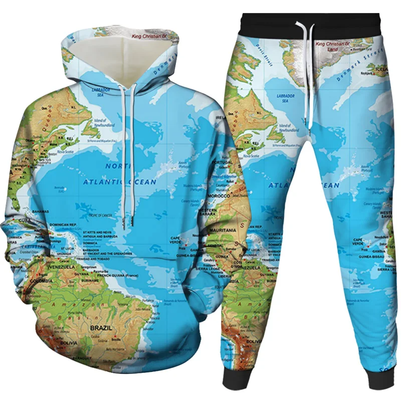 

World Map Hoodie Men Print Sweatshirt Hooded 3d Anime Hoodies Vintage Pattern Hip Hop Mens Clothing Streetwear Autumn Style Suit