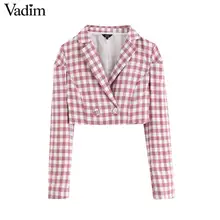 Vadim женский офисный стильный клетчатый Блейзер длинный рукав короткий стиль Верхняя одежда Пальто женские повседневные Элегантные шикарные топы CA551