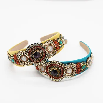 

Women Gem Headbands 2020 New Baroque Round Rhinestones sun Hairbands for Girls Chic Bejeweled Wide Full jewelry decoration Head