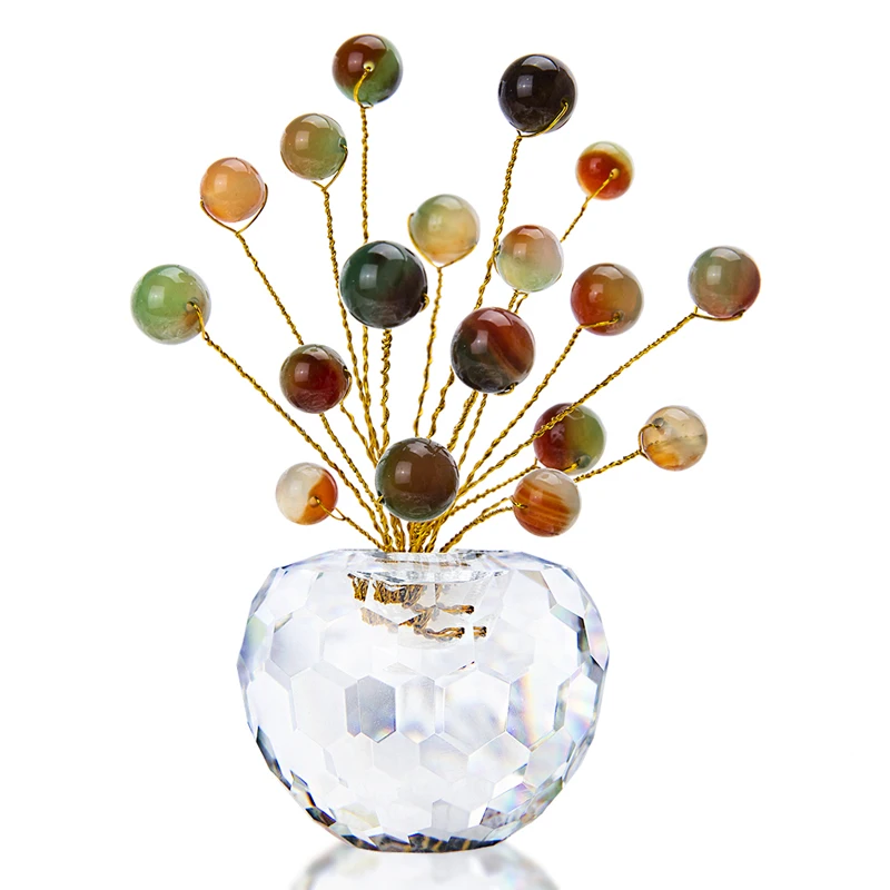 

H&D Multicolour Money Tree Figurine Gemstone Feng Shui Ornaments Healing Sculpture Housewarming Gift Showpiece for Good Lucky