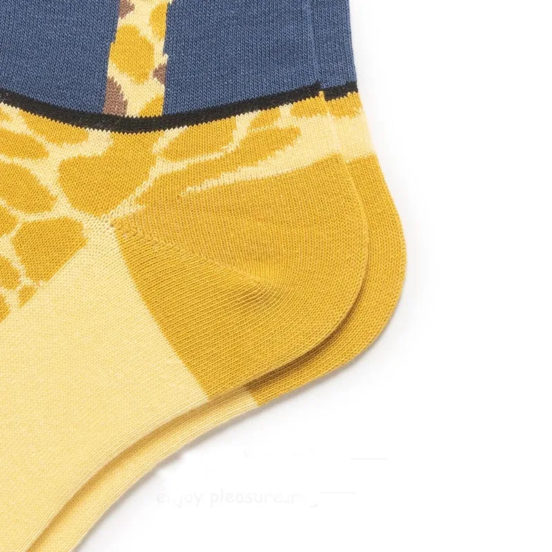 [WPLOIKJD] хлопковые жаккардовые носки для пар с принтом жирафа в студенческом стиле; милые забавные носки унисекс