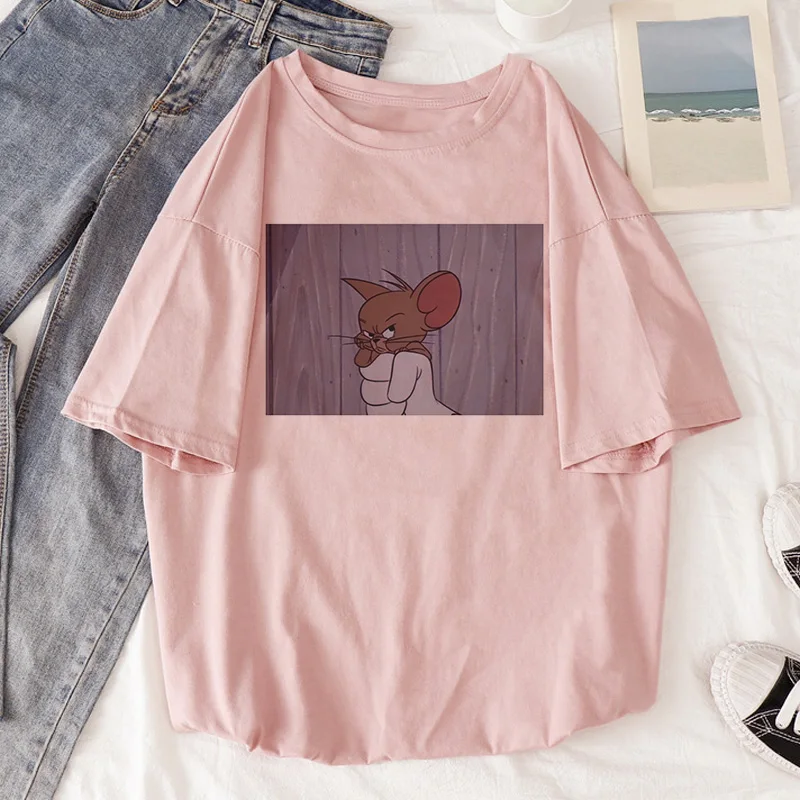 Женская футболка с изображением мыши, Джерри, дышащего кота, Тома, кавайная футболка, летняя повседневная футболка в стиле Харадзюку