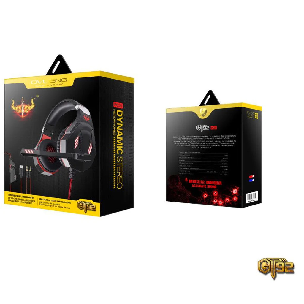 Mosunx GT92 игровая гарнитура, наушники с микрофоном, светодиодный свет, стерео игровая гарнитура, USB 3,5 мм, проводная Звуконепроницаемая игровая гарнитура