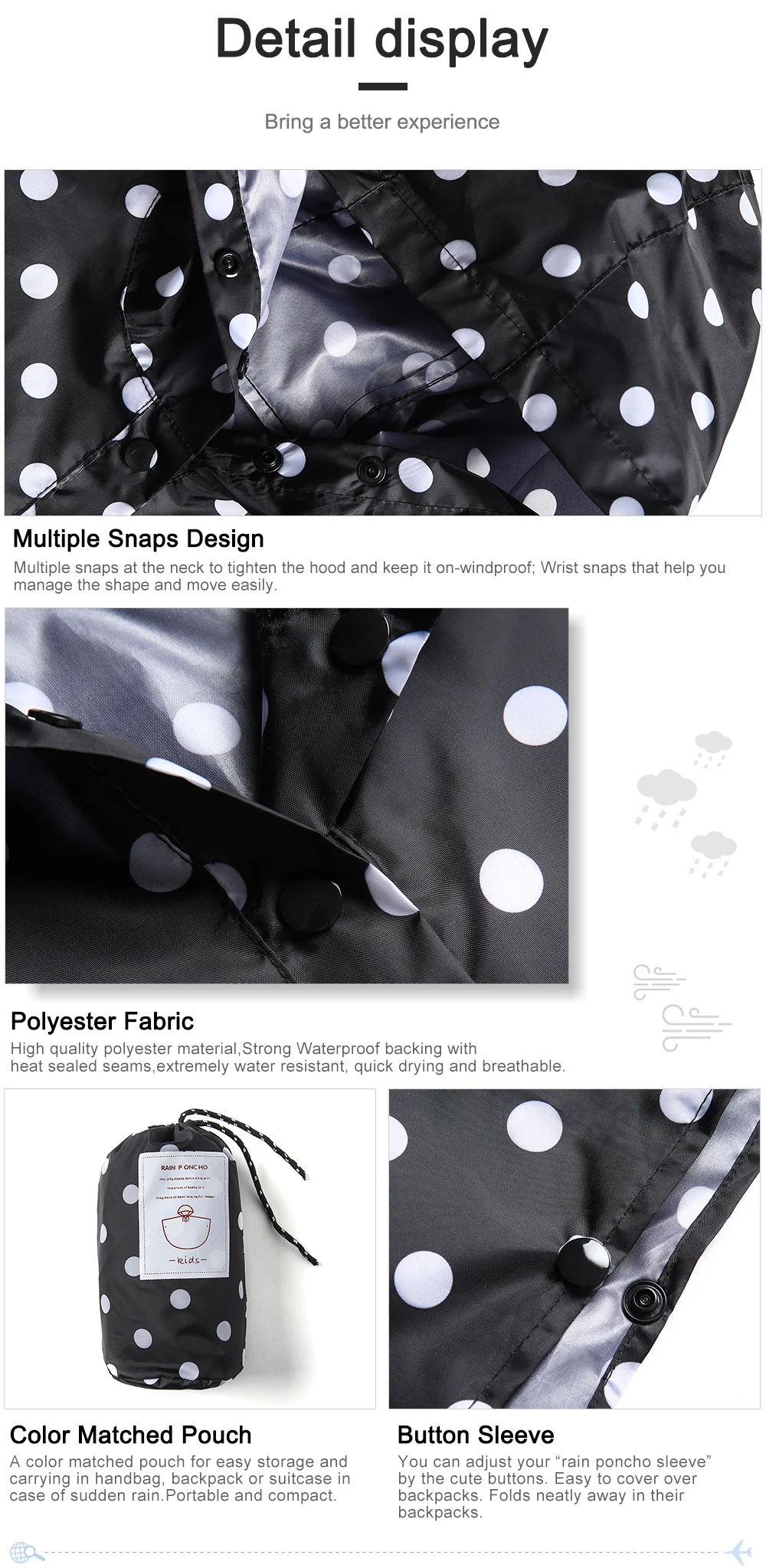 Capa de chuva poncho jaqueta polka dot