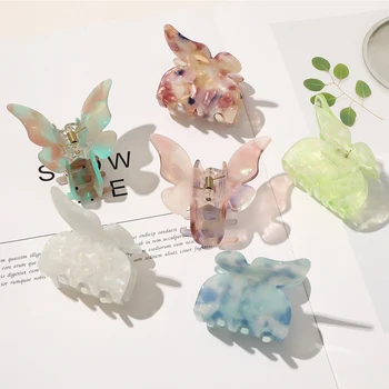 

Acrylic Butterfly Hair Claw Fashion Girls Autumn Geometric Banana Hair Clip Barrettes Solid Color Butterfly Hair Decor Styling