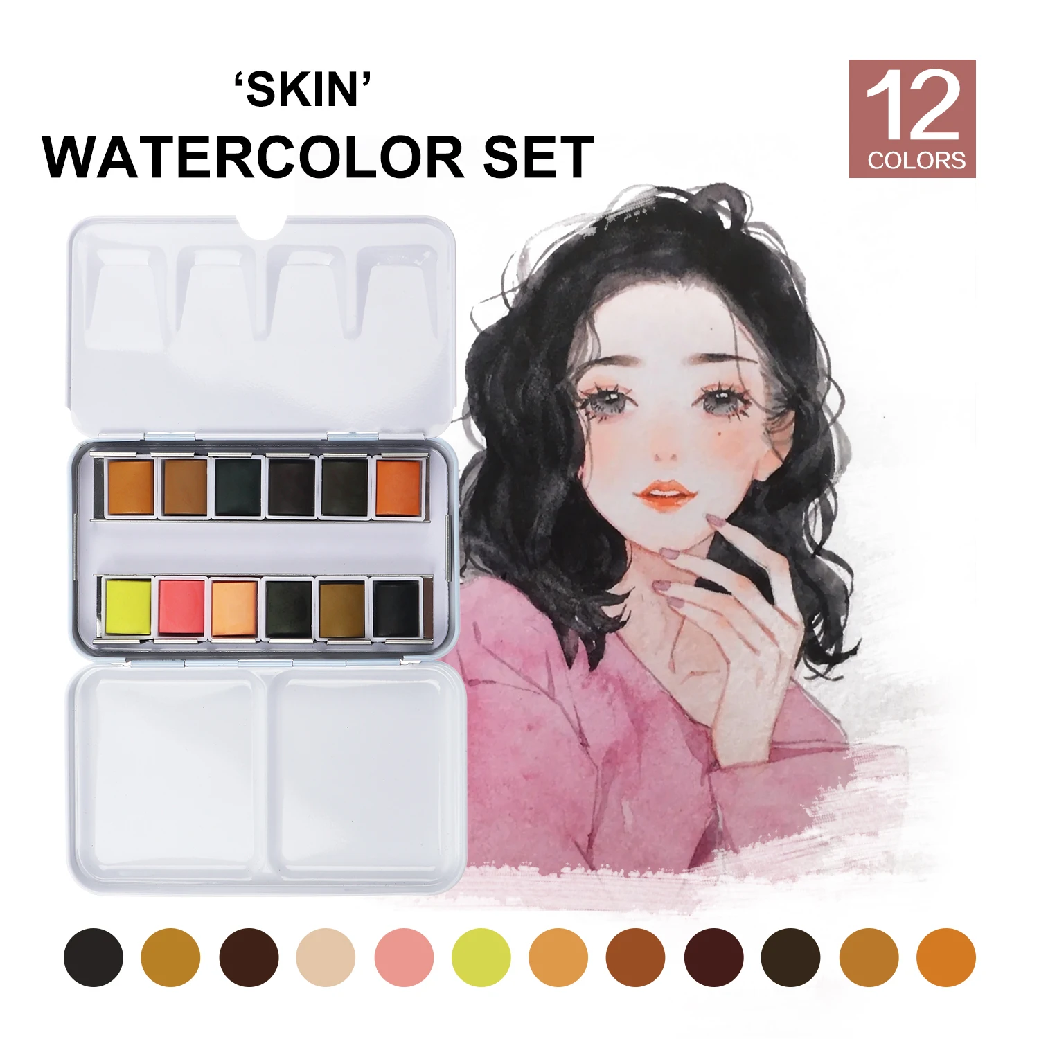 12 Colors Solid Watercolor Set for Artist Water Color Painting Art Supplies  Skin/Ocean/Candy/Morandi Watercolor Paint Set