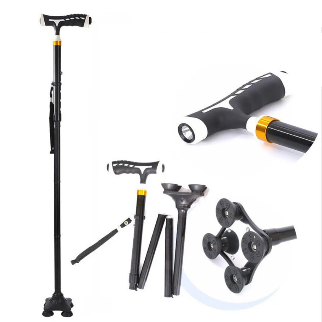 LED Foldable Walking Cane Lightweight Adjustable Walking Stick for Elderly Women Men Black