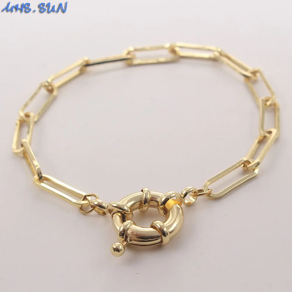 MHS.SUN New Design Anchor Pendant Necklace Bracelet For Women Chunky Link Chain Necklace Bangle Hip Hop Jewelry For Gift 1PC 