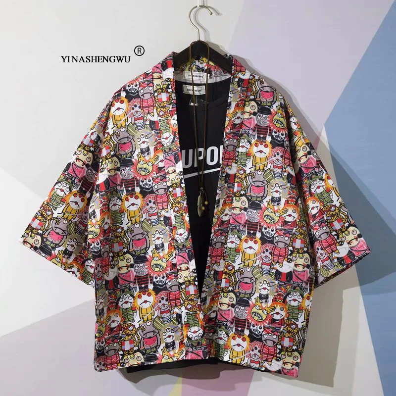 Юката Кимоно Кардиган для мужчин традиционное японское кимоно унисекс Harajuku пляжная свободная тонкая рубашка Азиатский Япония Косплей Костюм с принтом