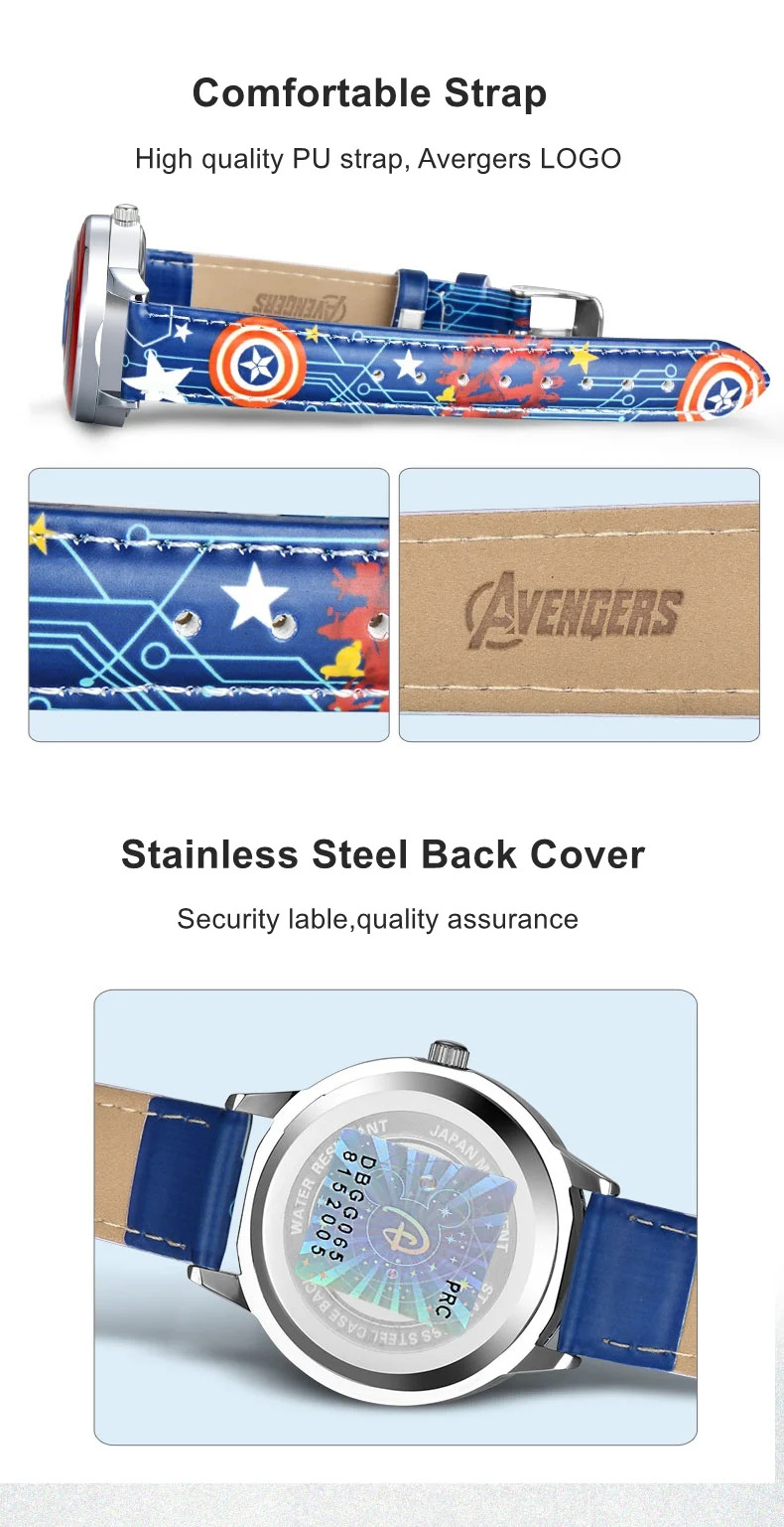 Super Hero Marvel Avengers Captain America Children's Quartz Waterproof Flip Watch Child Leather Watches Iron Men Spider Cool