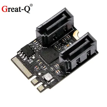 

M.2 Ngff to Sata 3 Adapter Card A-Key and E-Key to 2 Ports SATA 6gb/s Free Driver 2230mm Size Black