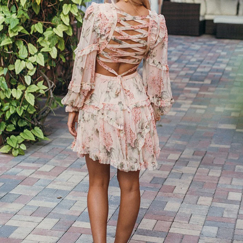 Paris Girl Summer Beach Mini Dress Woman Spaghetti Strap Cross Backless Sexy Deep V Print Bodycon Vestidos Fashion Short Dress