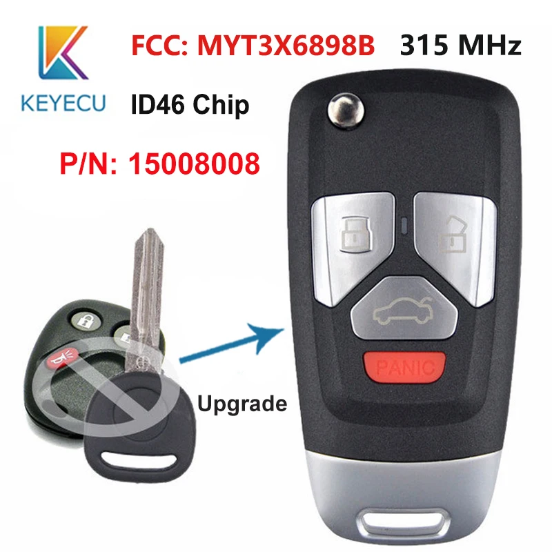 KEYECU Модернизированный флип дистанционный ключ-брелок от машины для Buick и для Chevrolet GMC 315 МГц ID46 чип FCC ID: MYT3X6898B P/N: 15008008