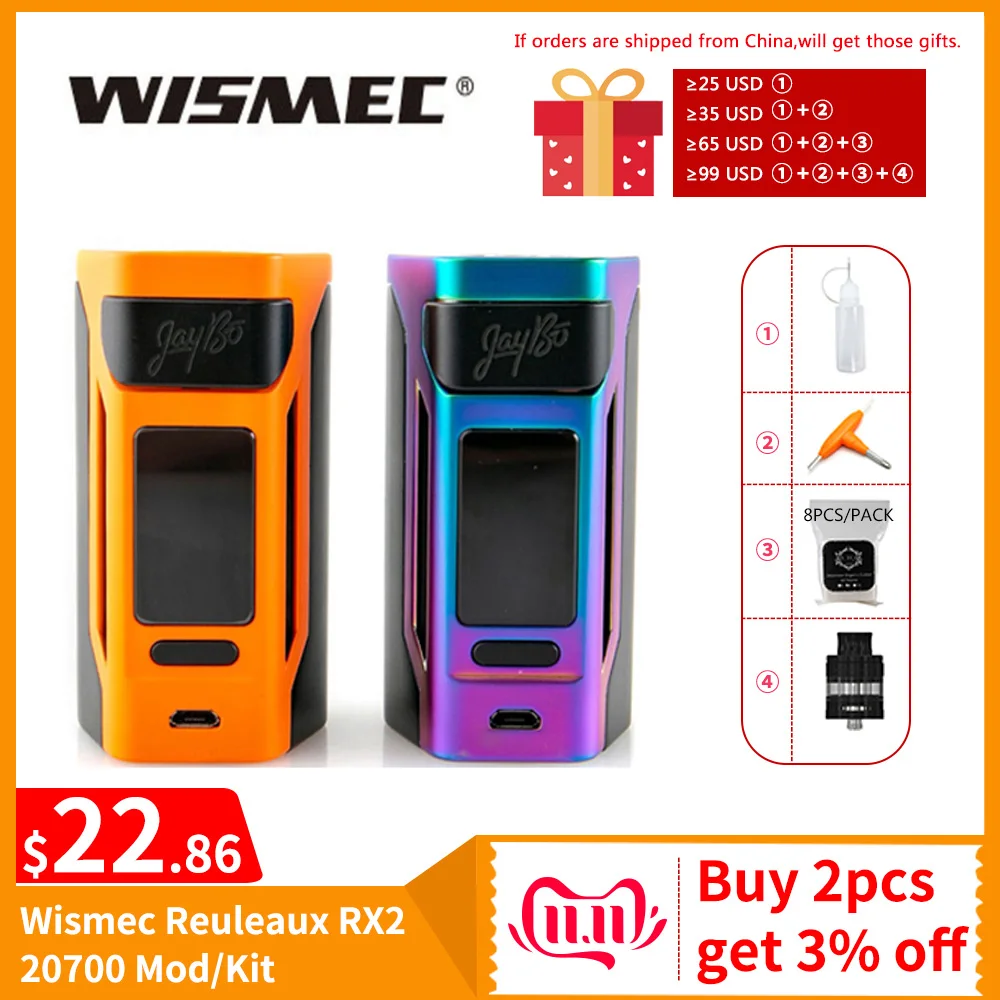 RU Продвижение Оригинал Wismec Reuleaux RX2 20700 TC Box Mod/ RX2 20700 Kit 4 мл Выход 200 Вт VW/TC/TCR Режим Vaper Электронная сигарета