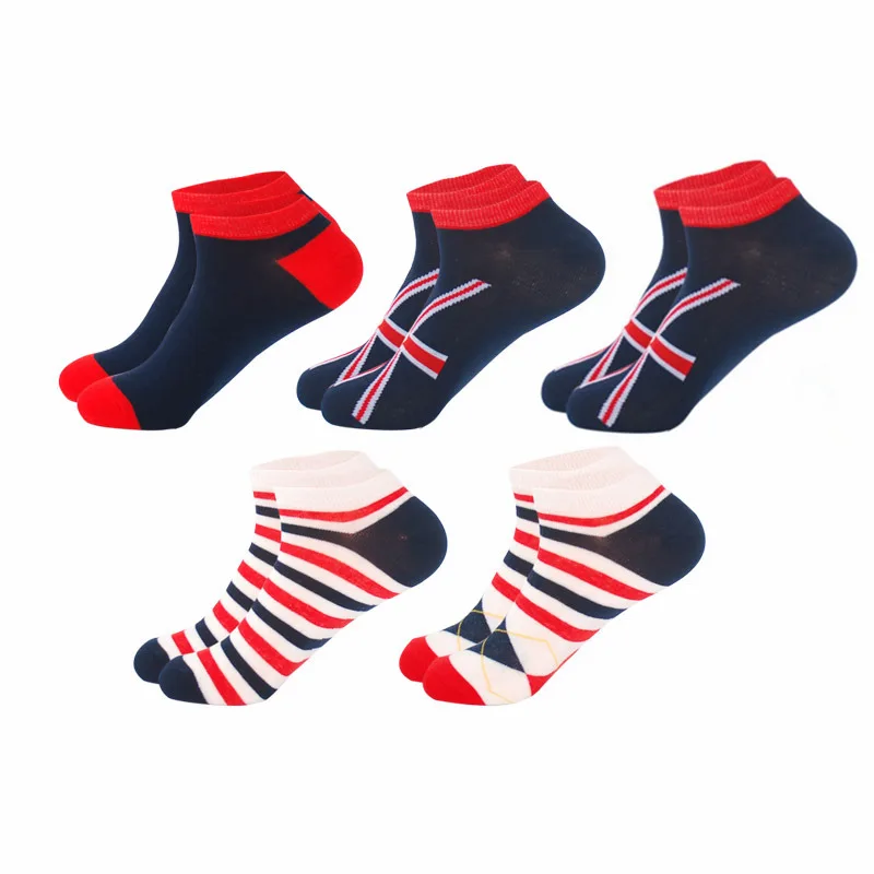 Solid Star Stripes 5 пар, модные повседневные мужские носки с флагом, летние тонкие мужские носки, хлопковые короткие носки-башмачки для отдыха, Calcetines Divertidos Hombre - Цвет: Solid Star Stripes