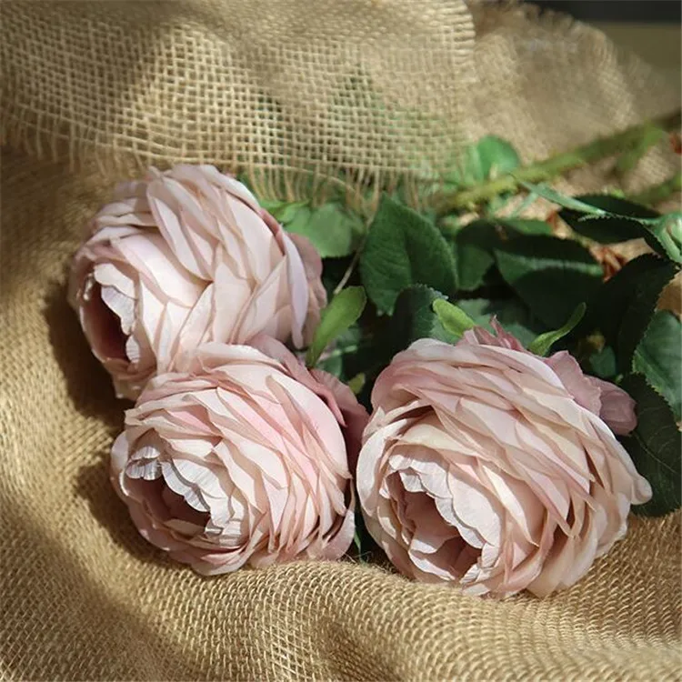 10Pcs European Fake Single Stem Round Rose 21.26" Length Simulation Melaleuca Roses Wedding Home Decorative Artificial Flowers